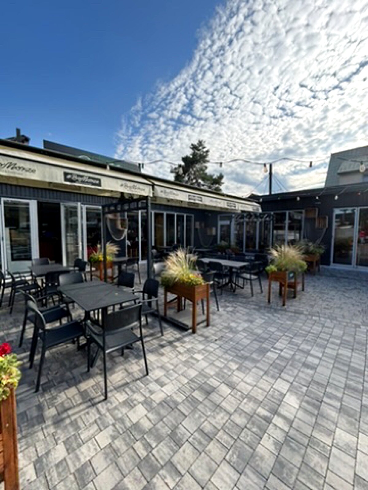 BoMorze garden in Niechorze — parasols, flower pots, tables ready for reservations