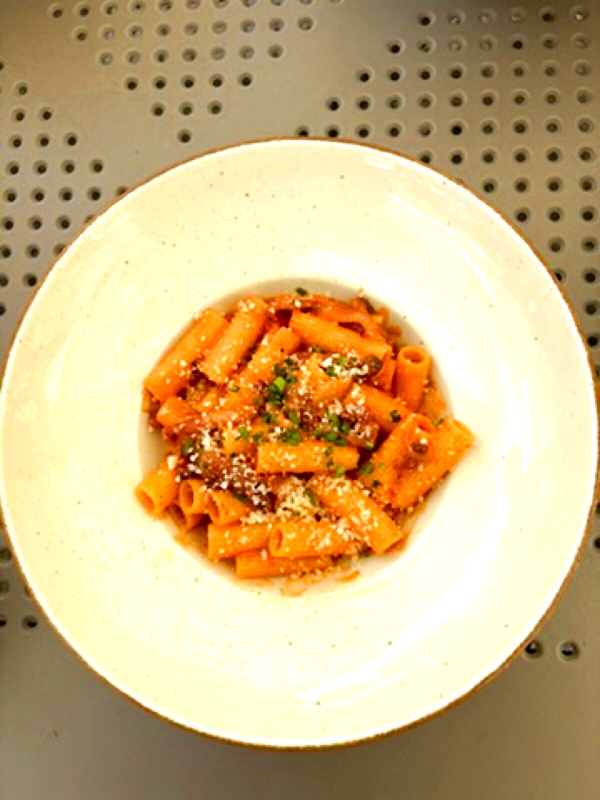 Rigatoni Amatriciana with pancetta, parmesan and parsley