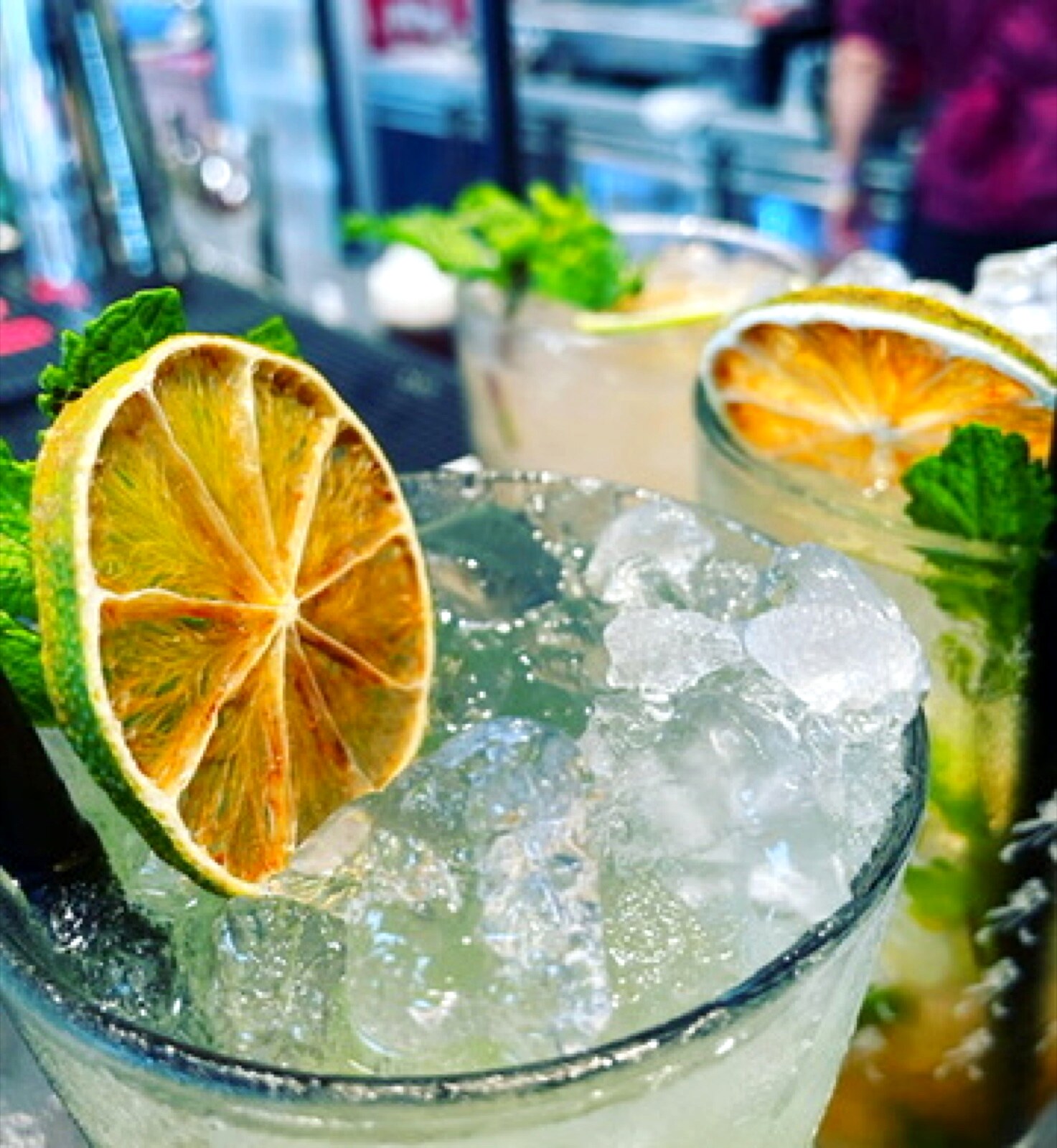 Mojito with crushed ice and dried lime