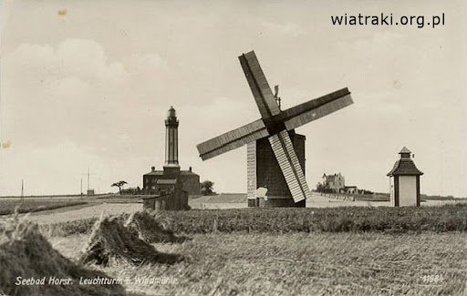 Seebad Horst — Leuchtturm und Windmühle, archivische Postkarte vor 1945