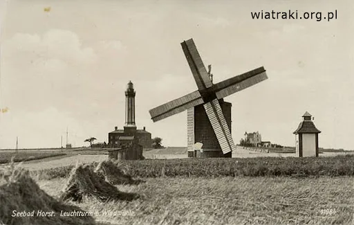 Seebad Horst — Leuchtturm und Windmühle, pocztówka archiwalna sprzed 1945